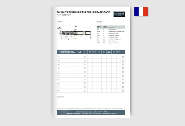 Souhaits particuliers pour le réaffûtage des fraises (Formulare FR)